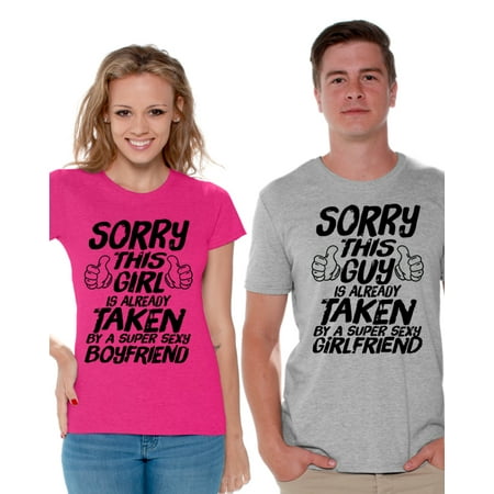 Awkward Styles Sorry This Guy / This Girl Is Already Taken Couple Shirts Super Sexy Boyfriend Shirt Super Sexy Girlfriend T Shirts for Couples Funny Matching Couple Shirts Valentine's Day