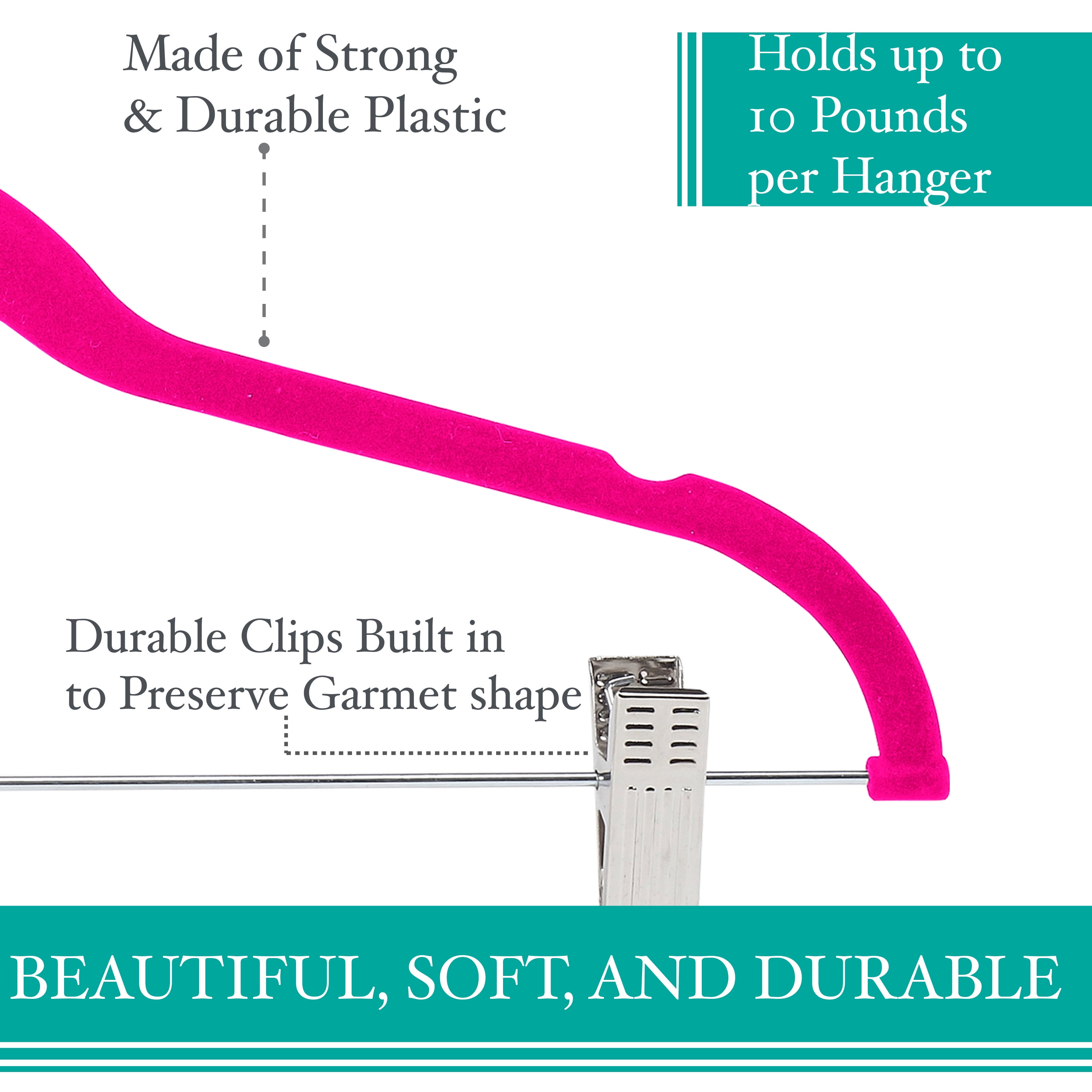 Simplify 24 Pack Velvet Skirt Hangers with Clips, Adult Size, Fuchsia