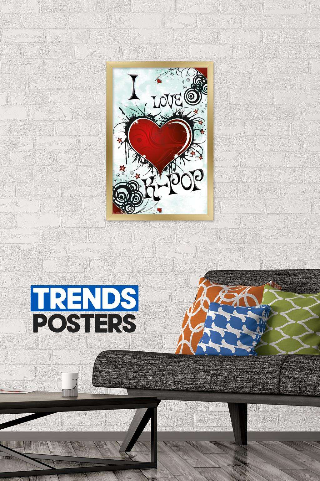 I Love K-POP Wall Poster, 14.725" x 22.375", Framed