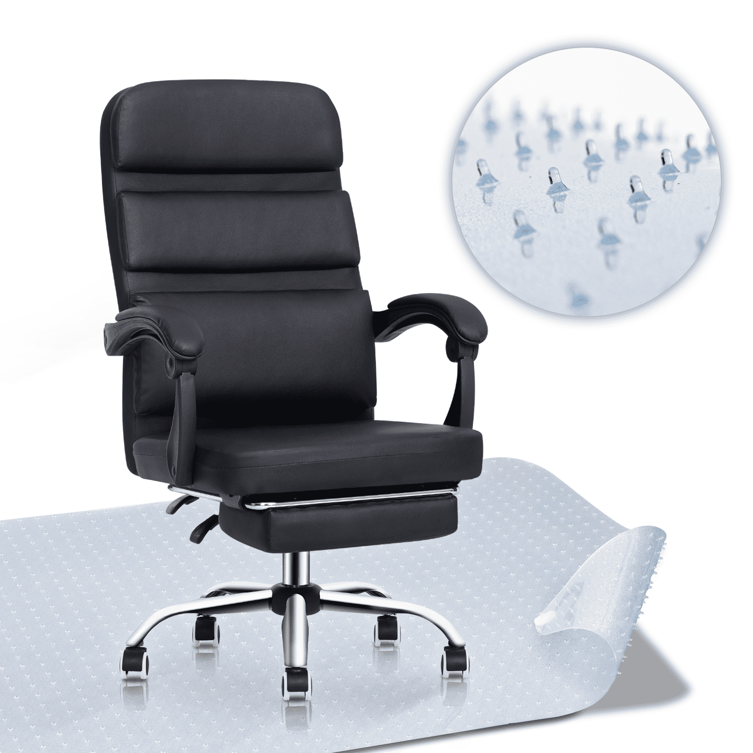 MoNiBloom Office Leather Executive Chair + Protective Mat, Reclining