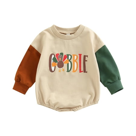 

Meihuida Baby Boys Girls Thanksgiving Romper Long Sleeve Crew Neck Letters Turkey Print Bodysuit