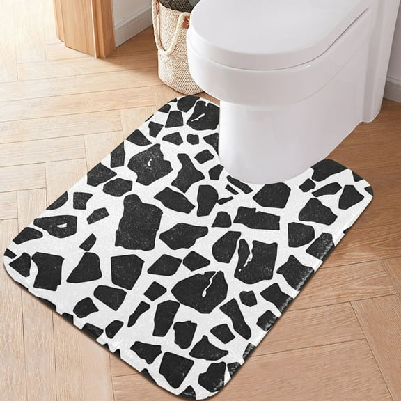Toilet Rug U-Shaped Bathroom Rugs Non-Slip Soft Plush Machine Washable Contour Bath Mat Cow Print 24x20