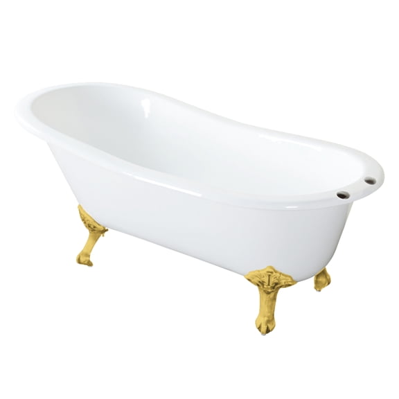 Aqua Eden VCT7D5731B7 57-Inch Cast Iron Oval Single Slipper Clawfoot Tub (7-Inch Faucet Drillings) in White/Brushed Brass