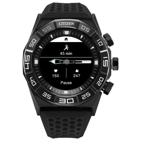 Citizen - CZ Smart 44mm Black IP Stainless Steel Case Hybrid Heart Rate Smartwatch with Silicone Strap - Black