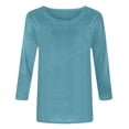 thumbnail image 4 of Rggeeun Women'S T-Shirts Solid Color Summer Knit Long Sleeve Crew Neck Relaxed Fit Soft Breathable for Beach Lounging Relaxed Tee,Green,S, 4 of 5