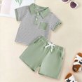 thumbnail image 2 of Toddler Boy Summer Clothes Striped Short Sleeve Button Shirt Tops Solid Shorts Set 2Pcs Casual Outfit with Pockets,Green, 2 of 6