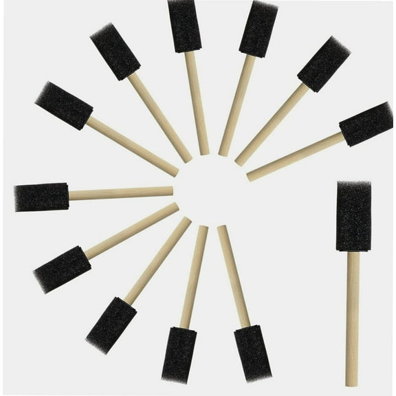 Sponge Brushes Applicator 12PCS 1 Inch Art & Craft Drawing Project Wood Handle Painting Foam Brushes Set for Staining Stencils Decoupage Acrylics Varnishes Wood Smooth Surface (Black, 1 Inch)