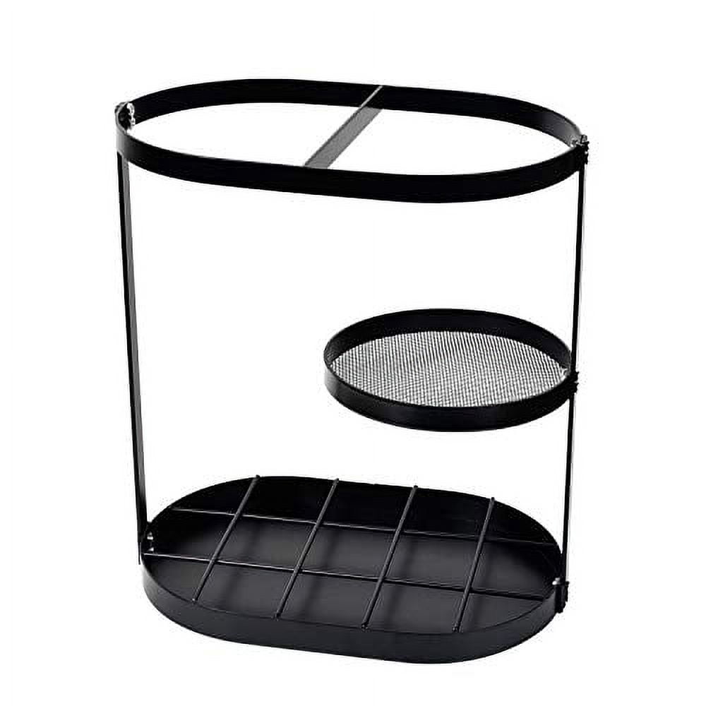 Black Metal Umbrella Stand Rack, Assembled Umbrella Storage Holder, Bucket Shelf Freestanding Entryway Base Drip Tray Long & Short Folding Umbrella For Home Office