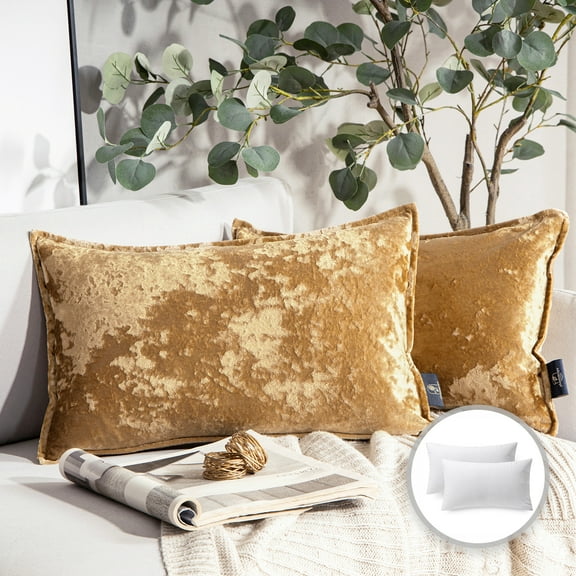 Phantoscope Patterned Velvet Tailored Edge Decorative Throw Pillow, 12" x 20", Light Brown, 2 Pack