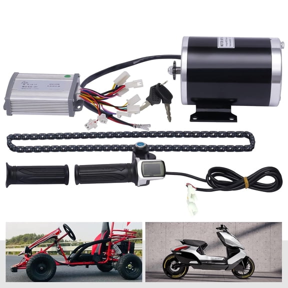 48V 1000W Brush Electric Bicycle Conversion Kit w/Controller Brush Motor Kit with Drive Handle&Chain & Regular Handle Cover & Keys for Electric Bicycle ATV Small Karts Beach Bikes