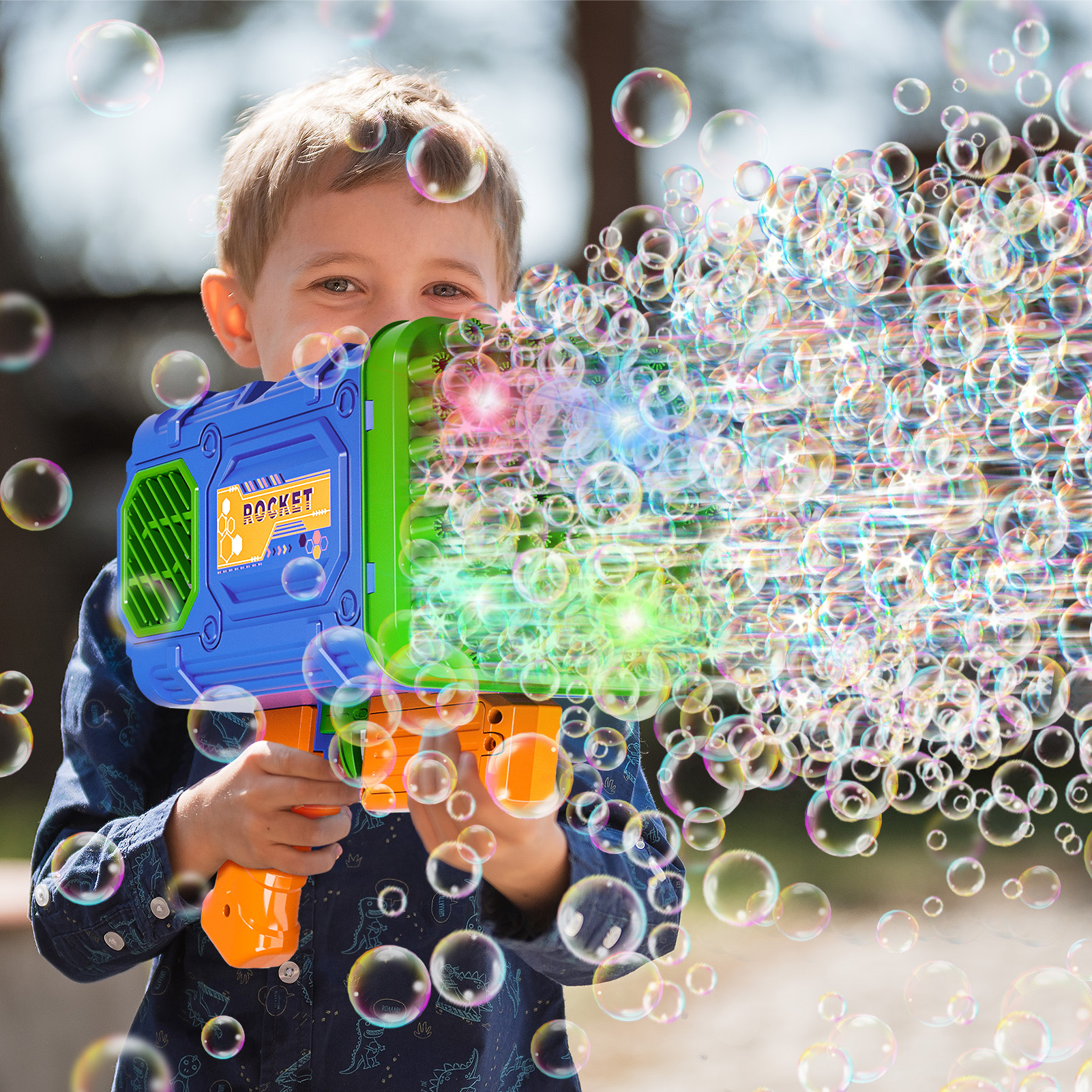 Bubble Machine Kids Toys, Green Bubble Maker with Colorful Lights and Thousands Bubbles, Outdoor Toy Birthday Party Favors Gifts for Boys Girls Age 3 4 5 6 7 8 9 10 11 12 Years Old