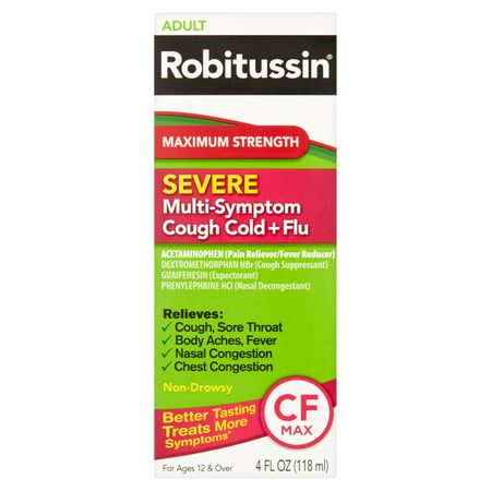 Robitussin Adult Maximum Strength Severe Multi-Symptom Cough Cold+Flu Liquid, 4 fl