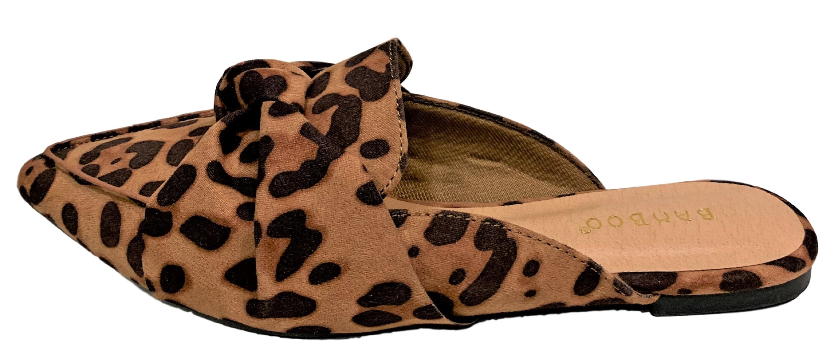 Women Pointed Slipper Girl Summer Mule Slippers Leopard Slides Heels Backless Dress Sandals