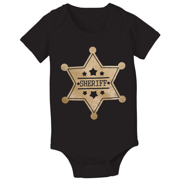 Gold Sheriff Badge Funny  Cute  Outfit  Police  Kids  Gift Black Baby One Piece 