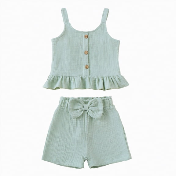 TOWED22 Toddler Baby Infant 2 Piece Adorable Outfits Sleeveless Tank Tops and Shorts Cute Sets Girls Summer Clothing Casual(Green,18-24 M)