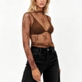 thumbnail image 5 of Alkepwun Cover Up Womens Sexy Mesh Sheer Long Sleeve Mock Neck T Shirt Casual Floral Lace Soft Breathable Summer Party Evening, 5 of 5