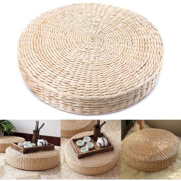 Dioche Tatami Cushion, 40cm Tatami Floor Pillow,Woven Straw Seat