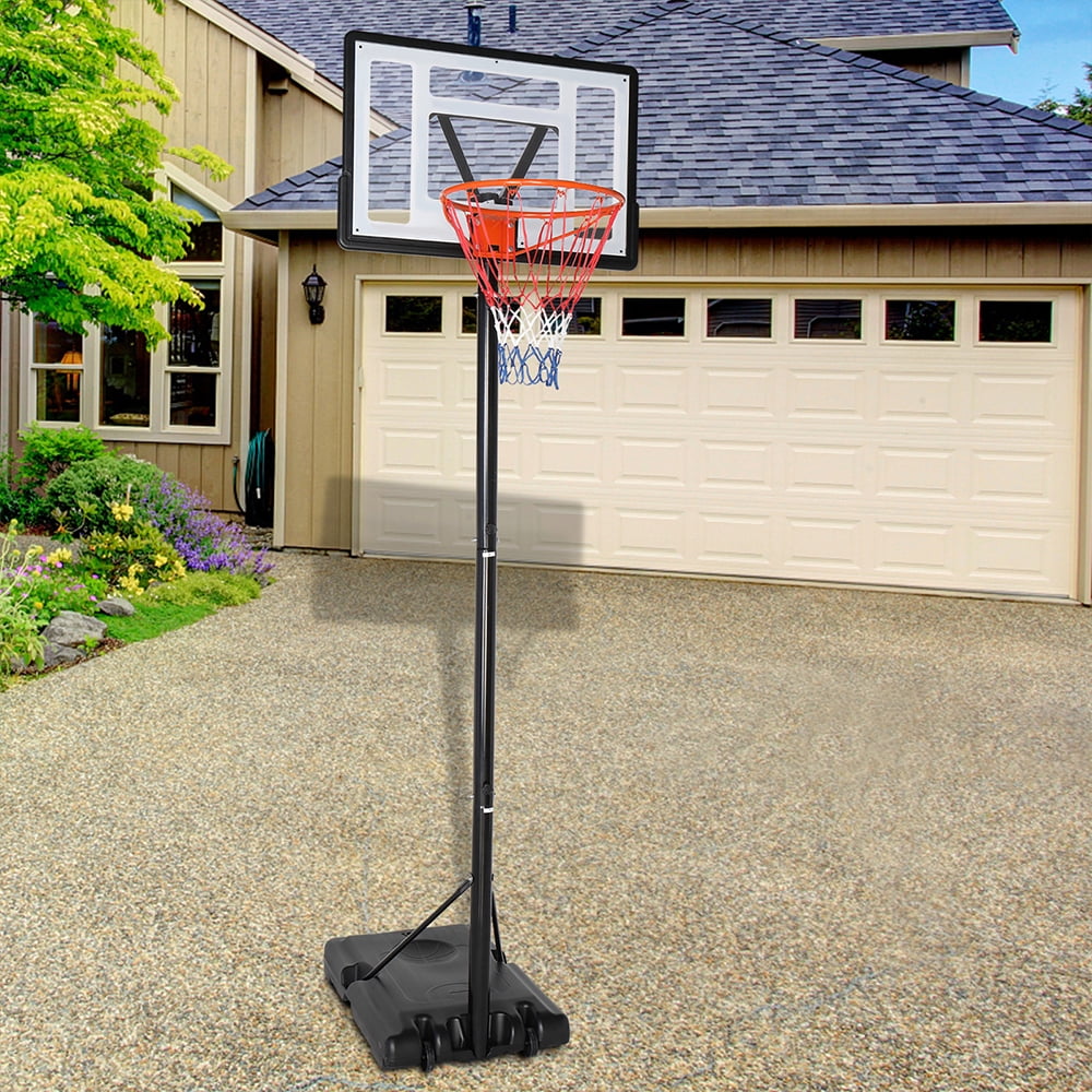 Basketball Hoop, 6.8-8.5ft Adjustable Kids In-Ground Basketball Hoop with Wheels, Portable Basketball Net with PVC Impact Backboard for Playing in Gym