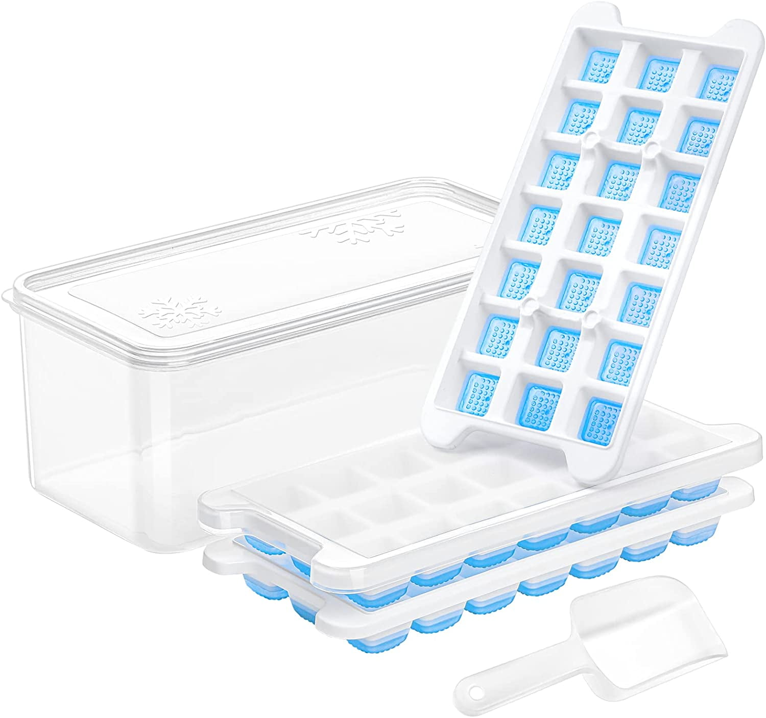 Jeexi Ice Cube Tray with Bin for Freezer, Easy Release 36 Mini Nuggets Ice Tray with S