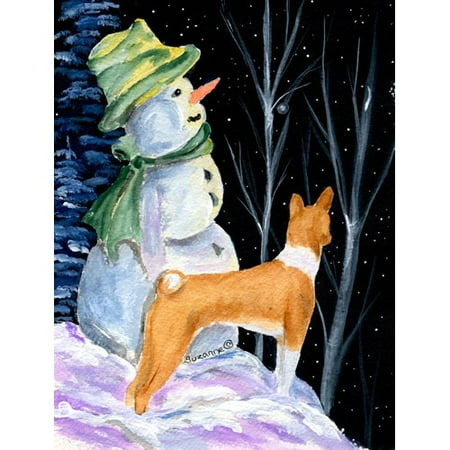 Caroline's Treasures Snowman with Basenji House Vertical Flag