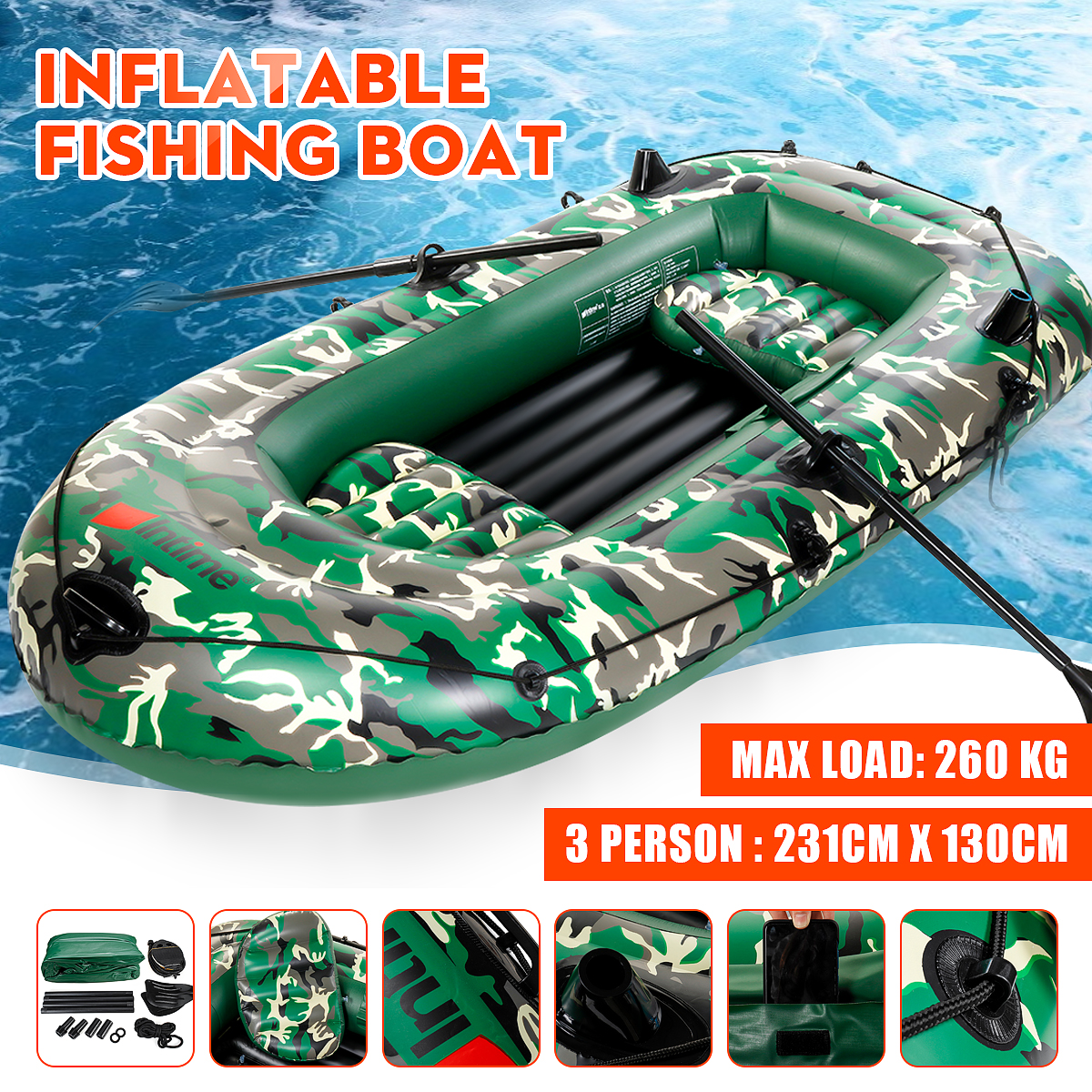 Canoeing & Kayaking Inflatables 3 Person PVC Inflatable Fishing Rowing