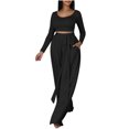 thumbnail image 3 of Women's 2 Piece Sets Fall Casual Outfits Long Sleeve Crop Tops Wide Leg Palazzo Pants Matching Tracksuits, XXL, 3 of 7