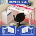 thumbnail image 5 of ModFusion 55 Inch Reversible L-Shaped Computer Desk with Power Outlets & LED Lights, Corner Office Desk with Sliding Door & Storage Shelves, White, 5 of 12