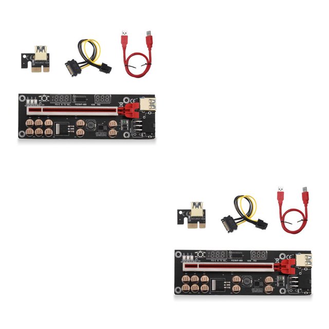 fastboy Miner Computer PCI-E 1X to 16X Adapter Digital Display 6pin Power Port PCI- Extender with USB Cable Accessories Red 2Set