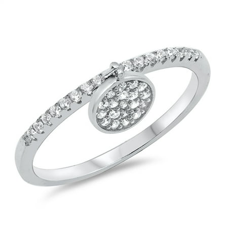 - Clear CZ Hanging Micro Pave Circle Charm Ring ( Sizes 5 6 7 8 9 10 ) Sterling Silver Band Rings by Sac Silver (Size 10)