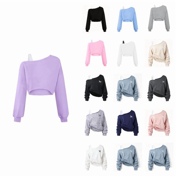 Girls Off The Shoulder Sweatshirt Asymmetrical Long Sleeve Cute Crop Tops Fall Clothes for Teen Girls