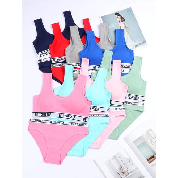 16pcs Soft Cotton and Breathable Girl Underwear Training Bra and Panty Sets for Tween 10-13Y