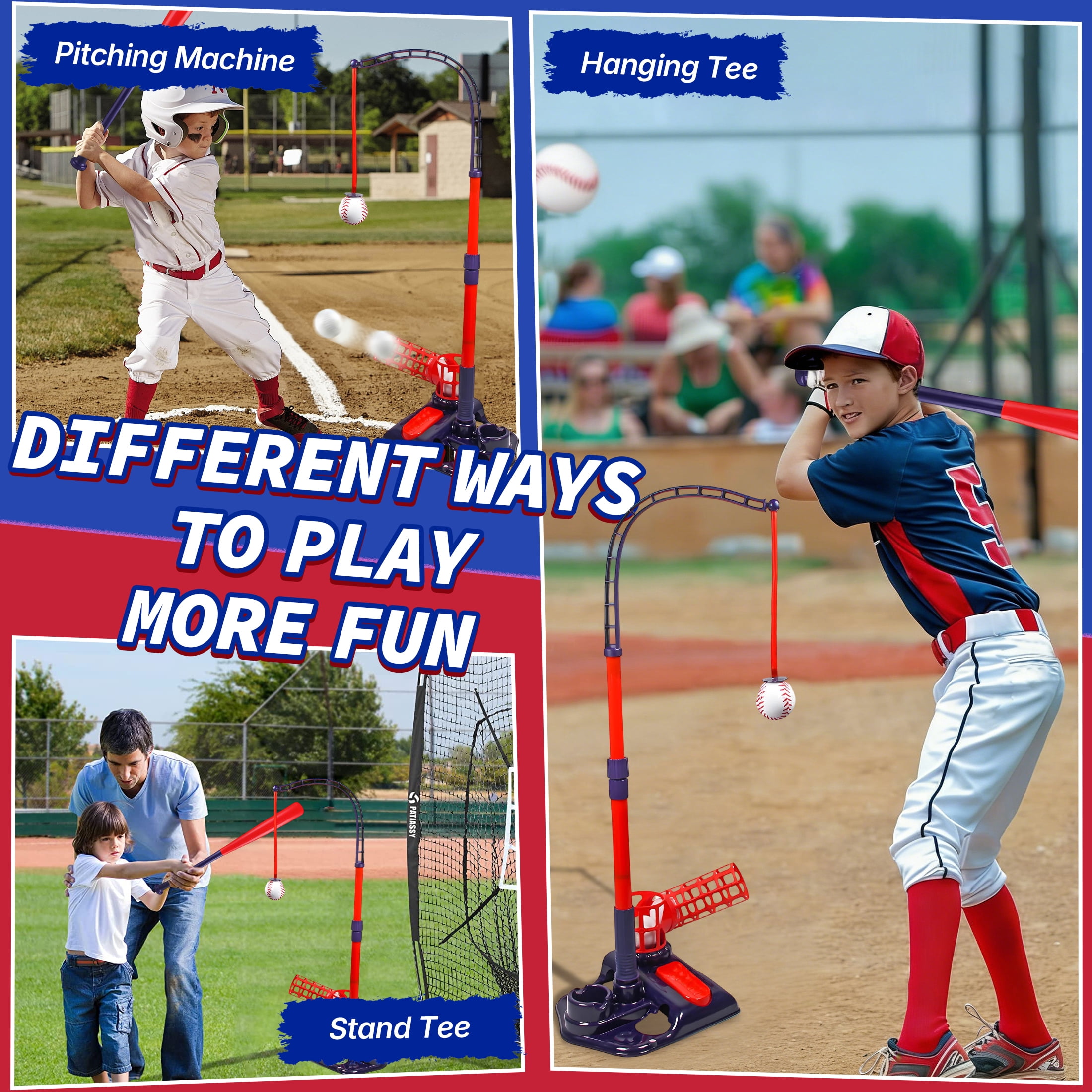 BESTSKY Batting Tee Set,Baseball Training Equipment,Foot-Operated Batting Baseball Equipment,Hitting Tee for Baseball,Softball & T-Ball Training