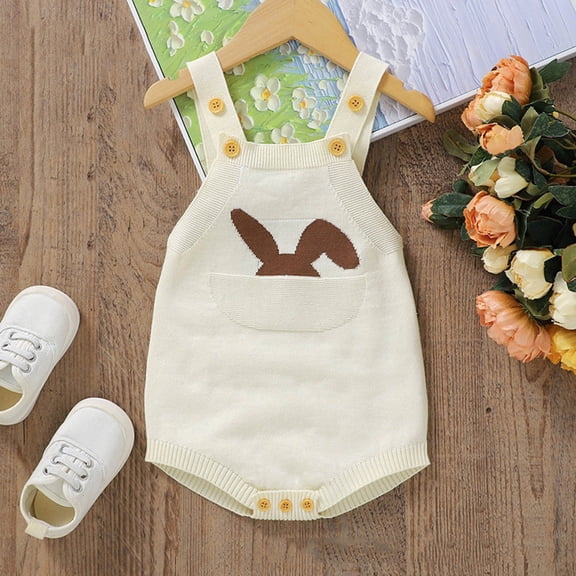 UACY Baby Girl Boy Easter Bunny Romper Sleeveless Knitted Bodysuit Jumpsuit My First Easter Outfit Cute Spring Clothes