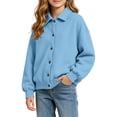 thumbnail image 6 of Wilark Girls Sweatshirts Cardigan Size 5-14, Casual Fashion Long Sleeve Collared Kids Fall Jackets with Pockets Blue, 6 of 8