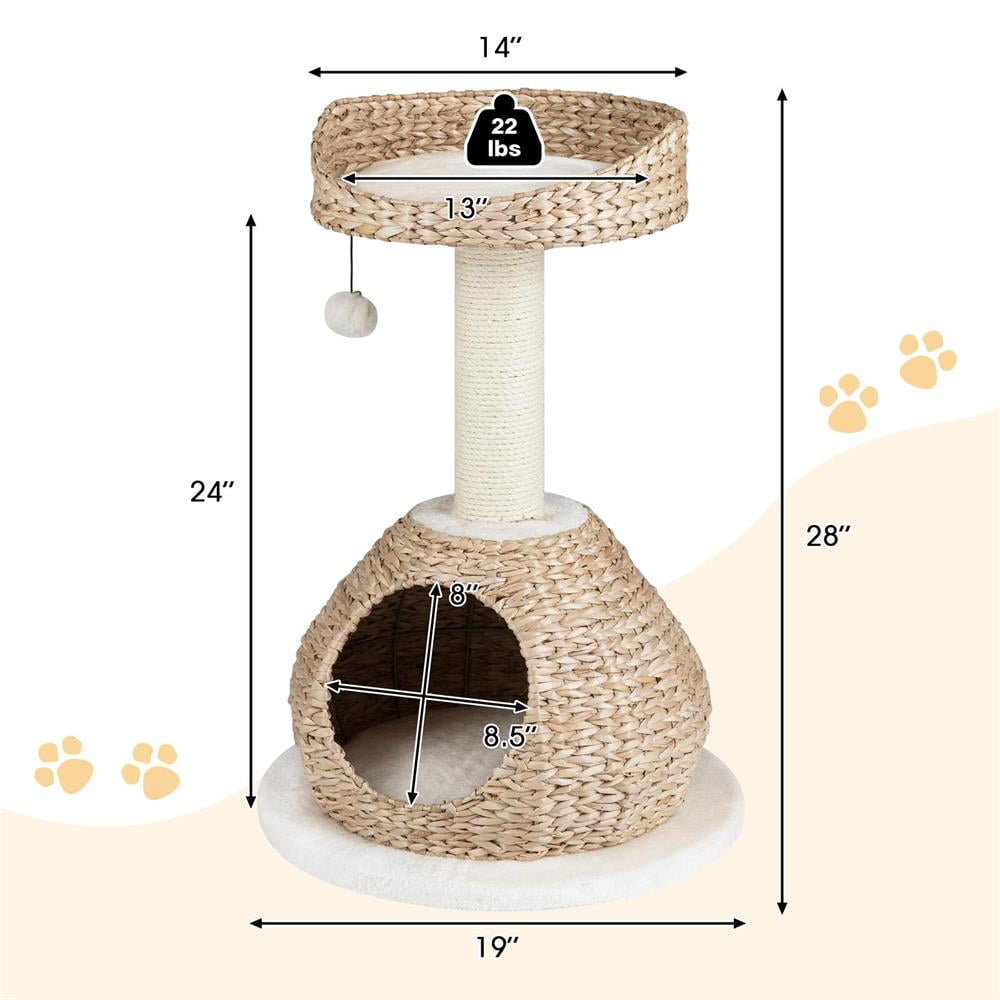 Topcobe 28" Hand-Made Cat Tree Tower w/Jump Platform, Cat Condo, Cat Towers for Indoor Cats-White