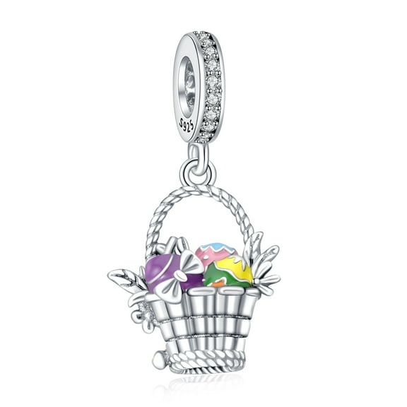 925 Sterling Silver Charm for Bracelets Basket of Easter Eggs Dangle Charms Women Girl Bracelet Charm Gifts