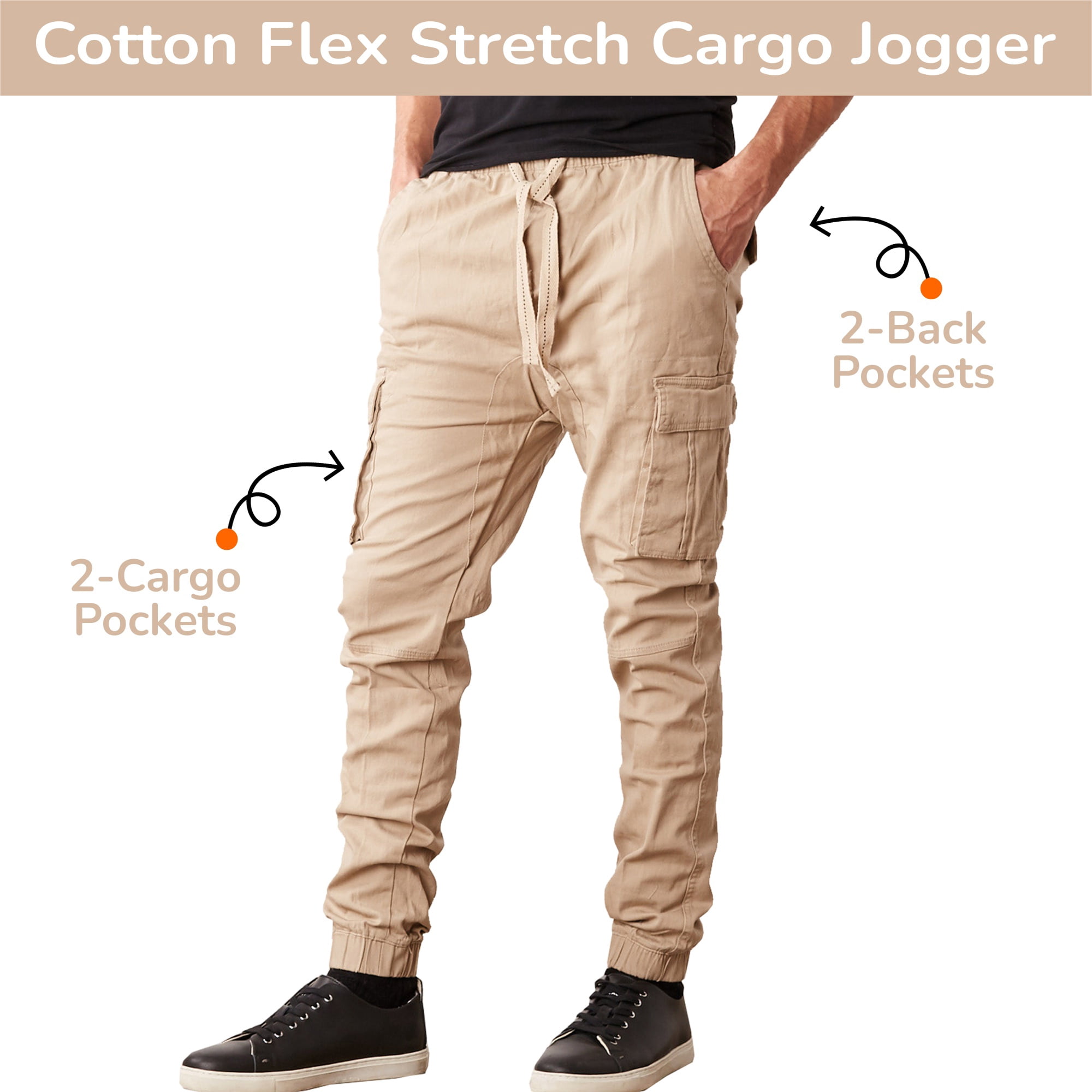 2-Pack Men's Cotton Flex Stretch Cargo Jogger Pants (Sizes, S-2XL)