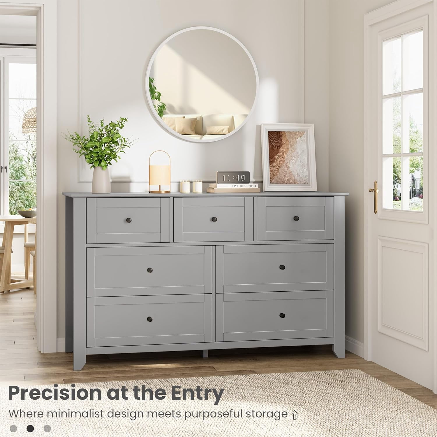Grey 7 Drawer Dresser for Bedroom, 54" Wide Large Dresser with Deep Drawers & Metal Knobs, Modern Wooden Chests of Drawers for Entryway, Hallway