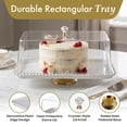 thumbnail image 5 of Basicwise 16" Rectangular Cake Stand Dessert Serving Platter with Clear Tray and Cover Gold Pedestal Base Beaded Edge Display for Cakes Pastries & Cupcakes Ideal for Weddings & Special Occasions, 5 of 9