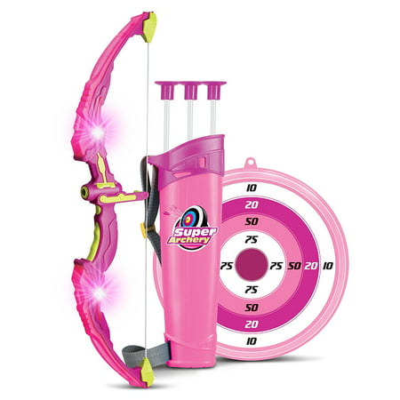 Light Up Archery Bow And Arrow Toy Set for Girls With 3 Suction Cup Arrows, Target, and (Best Suction Cup Bow And Arrow Set)