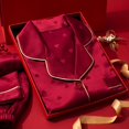 thumbnail image 2 of Conjunto de pijama de seda con estampado de amor para mujer, Top y pantalones, conjuntos de Salón Rojo de la suerte chino, ropa para el hogar, primavera y otoño, 2 of 4