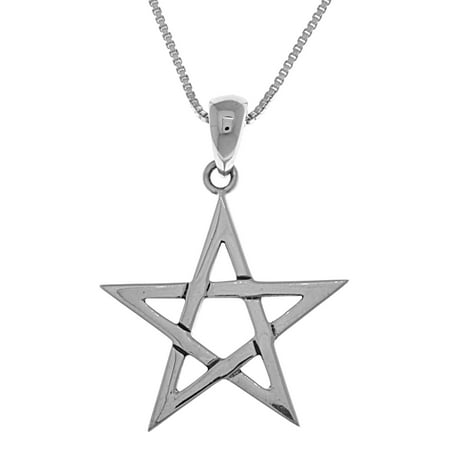 - Sterling Silver Five Point Star Pendant on 18 Inch Box Chain Necklace