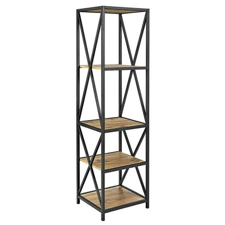 Pemberly Row 4 Shelf Metal And Wood Bookcase In Barnwood