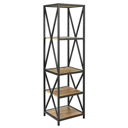 Pemberly Row 4 Shelf Metal And Wood Bookcase In Barnwood