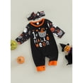 thumbnail image 3 of Bagilaanoe Newborn Baby Girl Halloween Jumpsuits Letter Ghost Print Long Sleeve Bodysuit + Headband 3M 6M 9M 12M Infant One Piece Romper, 3 of 8