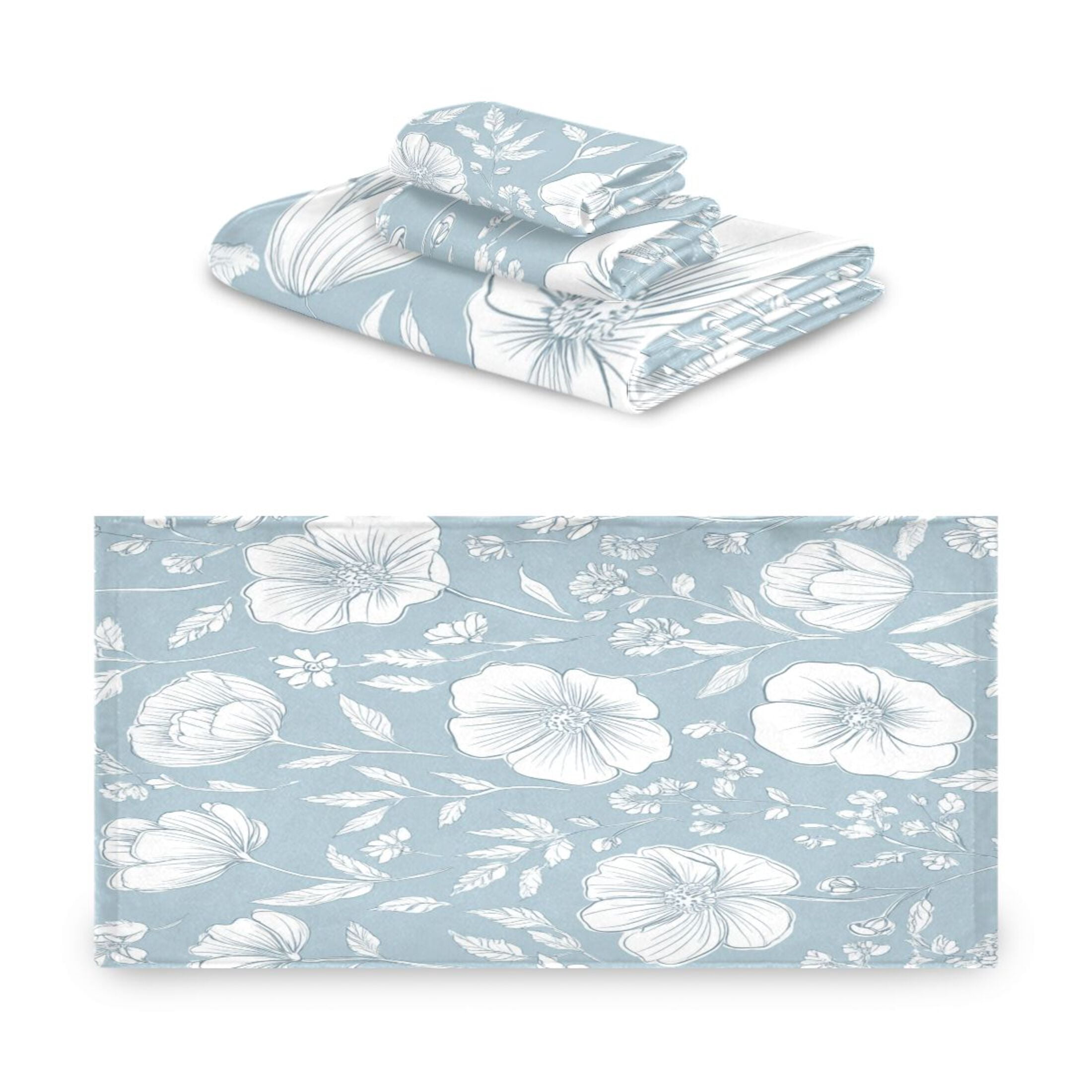 Three-Piece Towel Set Face Towel Towel Set Hand Towel Bath Towel Cotton Bath Towels Bath Towel Sets Hand Bath Towels Blue Cartoon White Flowers