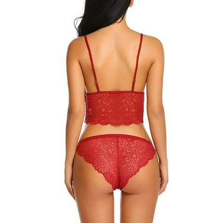 

Cathalem Cotton Underwear Shorts Men and Lace Bra Bodysuit Lace Sexy Set Lingerie Bralette Panty Women Lace Garter Set for Bride Underwear Red Large