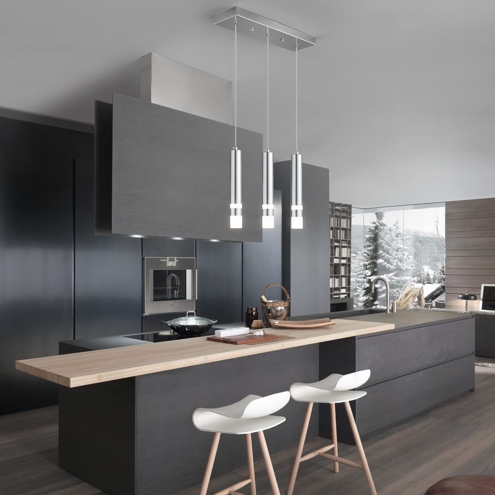 ZHLWIN 3-Light Modern Pendant Light Kitchen Fixture with Dimmable LED Chrome Mini Pendant Lighting for Diningroom Kitchen Island Study