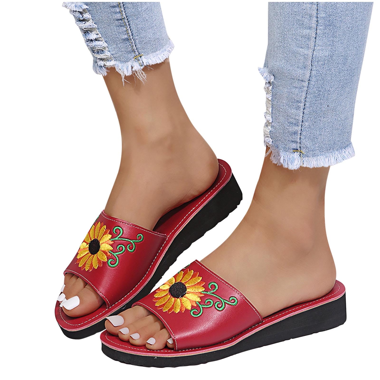 Summer Ladies Sandals Casual Women's Shoes Lightweight Sunflower  Embroidered Slippers - Walmart.com