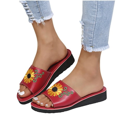 

Summer Ladies Sandals Casual Women s Shoes Lightweight Sunflower Embroidered Slippers
